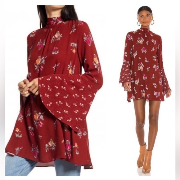 Free People Tops - *Final Price* Free People Tate Mock-Neck Tunic Vintage Combo Red S NWT